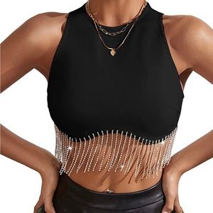 Milumia Women Rhinestone Fringe Zip Back
